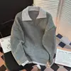 Nuevo Suéter de Punto Falso de Dos Piezas con Solapa para Hombre Otoño e Invierno Nuevo Suéter Holgado Marca Trendy para Hombre Ropa de Punto Versátil