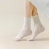 Meias de Renda Verão Finas Meias de Renda Vazadas com Babados Malha Respirável Borda com Babados Meias Femininas Estilo Ballet Meias de Cano Médio