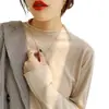 Blusa de segunda pele feminina, camiseta branca de gola semi-alta, adequada para primavera, outono e inverno, suéter justo de manga comprida, versátil