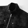 Nova jaqueta de couro masculina outono e inverno, estilo americano high street Hong Kong, solta, com gola alta e zíper, tamanho grande