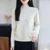 Nuevo suéter de punto jacquard 100% algodón para otoño e invierno para mujer, engrosado, cálido, holgado, cuello semi alto, prenda básica