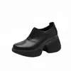 Zapatos Nuevos Retro Redondos sin Cordones de Suela Gruesa para Mujer, Adecuados para Personas Petitas, con Banda Elástica y Diseño de Corte Profundo para el Viaje Diario