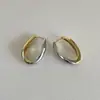 Brincos Vintage Color-Blocking Dourado e Prateado Estilo Hong Kong para Mulheres, Brincos de Argola Minimalistas Lisos de Alto Padrão de Luxo Leve, Brincos de Argola Lisos Minimalistas de Nicho
