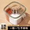 Conjunto de potes para temperos para cozinha doméstica com compartimentos integrados para sal, glutamato monossódico e pimenta.