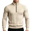 Sudadera de cuello alto transfronteriza, suéter de punto casual americano con media cremallera para hombre, sudadera de manga larga jacquard patchwork otoño e invierno