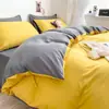 Juego de sábanas de color liso, lavado, minimalista, estilo japonés, amigable con la piel (incluye funda de edredón, sábana y sábana ajustable) - adecuado para dormitorios estudiantiles, juego de tres piezas