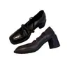 Sapatos Mary Jane Novos com Salto Bloco Silencioso de 6,5 cm de Altura, Tira Elástica, Bico Quadrado, Design Elegante com Cruzamento