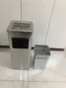 Cubo de basura de acero inoxidable para baño con apertura directa sin tapa, tapa abatible lateral, cubo de basura cuadrado comercial para entrada de ascensor