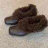 Zapatos planos de invierno con cremallera, punta cuadrada y forro de pelo para mujer, Nuevo estilo Otoño/Invierno 2026, Que realzan la atmósfera, Que aumentan la altura, Zapatos de algodón