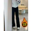 Jeans Negros de Pierna Recta para Mujer Otoño/Invierno 2024 con Forro Polar Cintura Alta Pantalones Adelgazantes Pantalones Pequeños Estrechos de Pierna Ancha