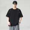 Diseño estilo americano, deconstruido con costuras visibles, camiseta de manga corta para hombre, nuevo modelo de verano, hecha de tejido modal, fresca y antibacteriana, cuello redondo, mangas de tres cuartos