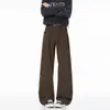 Pantalones de trabajo acampanados de retazos marrones retro americanos para hombre, marca de moda de otoño, corte holgado, adelgazantes, pantalones casuales rectos versátiles