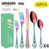 Conjunto de 20/30/40 Peças Amazon Huangting Aço Inoxidável Faca e Garfo Hotel Talheres Ocidentais Faca de Bife, Garfo e Colher para 6 Pessoas