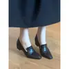 Zapatos Slip-on Retro Negros First Encounter para Mujer, Adelgazantes, Versátiles, Tacón Oculto, Zapatos Pequeños de Cuero para el Trabajo