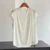 2026 Seda de Amora Crepe Duplo Cor Sólida Verão Fina Sem Mangas Camiseta Top Assimétrico Plissado Atacado N4CT26962