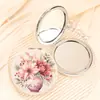 Espelho Portátil Pequeno Estilo Vaso Floral Vintage, Espelho de Maquiagem Redondo Dobrável Dupla Face, Espelho de Bolso para Retoque para Estudantes