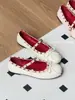 Zapatos Mary Jane Mollykiki con Tachuelas, Pliegues de Ballet, Lazo, Correa Única, Boca Baja, Tacón Bajo, Planos Estilo Hada
