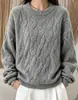 2026 Otoño Invierno Transfronterizo Nuevo Retro Suéter de Punto Trenzado para Mujer Cuello Redondo Holgado Estilo Perezoso Suave Pegajoso Tejido de Punto Superior de Moda