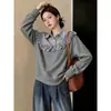 Camisa única para mujer talla grande con sudadera de manga larga de color liso, elegante imitación de dos piezas para damas de talla grande
