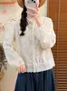 2026 Nueva Camisa de Algodón Bordada de Manga Larga Artística y Fresca para Mujer de Otoño, Diseño Elegante, Talla Grande Holgada, Transfronteriza