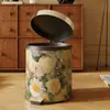 Papelera de Cuero de Doble Capa Estilo Pintura al Óleo de Gama Alta para Casas de Huéspedes, Uso en Baño, Manos Libres, Modelo con Pedal de Dos Capas