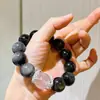 Pulseira com Design de Cristal Branco Leitoso e Obsidiana Prateada de Partículas Grandes de 16mm