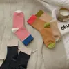 Calcetines de rayas de color contrastante estilo coreano para Otoño e Invierno, calcetines de felpa estilo retro Maillard, calcetines casuales de algodón Mori, calcetines de longitud media hasta la pantorrilla, combinan con todo
