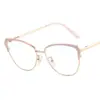 Armações de Óculos de Metal Estilo Cat-Eye Europeu e Americano para Mulheres, Tendência Fashion Versátil e Estilosa, com Glitter e Acabamento de Alta Qualidade, Óculos Sem Grau com Bloqueio de Luz Azul