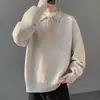 Suéter cinza com gola, estilo old money masculino, cor sólida, simples e versátil, suéter de tricô casual, pullover para homens
