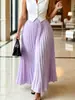 D650 Ropa europea y americana transfronteriza para mujer, falda larga plisada elástica de cintura alta con dobladillo amplio y caída elegante, falda africana de talla grande