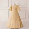 Vestido de Noche de Comercio Exterior 2026 para Niñas Pequeñas, Vestido con Estampado Dorado y Adornos Florales, Vestido de Princesa para Fiesta de Gala Infantil