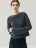 Suéter Corto de Cachemira Holgado de Moda con Cuello Redondo para Mujer, Tejido de Punto Grueso a Rayas, Nuevo Modelo Otoño/Invierno 2025