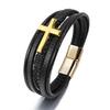 Pulsera de Cuero Cruzado de Venta Caliente Transfronteriza Europea y Americana para Hombre, Multicapa, Tejida a Mano con Cuerda, Hebilla Magnética, Pulsera de Cuero Genuino