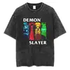 Camiseta Gráfica de Anime Harajuku para Hombre Estilo Callejero Retro Algodón Lavado Ácido Camiseta Oversize Manga Corta Holgada Top Camiseta Estilo Europeo y Americano