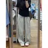 Pantalones Cargo Grises Talla Grande 150 kg para Mujer Primavera y Verano Delgados de Cintura Alta Pierna Ancha Holgados Casuales Rectos