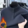 Suéter grueso de forro polar con media cremallera, estilo nuevo para otoño e invierno para hombre, tejido de felpa de una sola pieza cálido, capa base casual