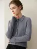 Cardigã de malha 100% cashmere com gola polo para outono e inverno para mulheres, suéter de manga comprida, blusa de malha com gola