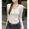 Top Base de Manga Longa com Gola Redonda Cor Sólida 2026 Primavera Outono Inverno Feminino Quente Casual Versátil De Rong Top com Barra Curva