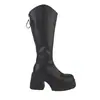 Botas Pretas de Bico Redondo e Cano Fino para Mulheres 2025 Outono e Inverno Novas Botas Francesas de Salto Grosso com Decote em V Botas Cavaleiro de Sola Grossa