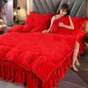 2026 Novo Conjunto de Quatro Peças em Lã de Leite de Peso Elevado Flanela Espessa Fleece Coral Fleece Sable Dourado Estilo Saia de Cama com Estampa Fleece