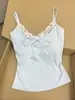 Camisola Sin Mangas con Adorno de Encaje y Lazo Estilo Coreano para Mujer, Top Base Ajustado Sexy Estilo Puro Deseo de Verano