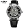 T-Winner/Victor 8012 Elegante Casual Hueco con Pedrería Correa de Cuero Manual Reloj Mecánico