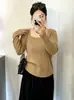 Top cuadrado para mujer de talla grande, camisa a rayas adelgazante, estilo otoño 2026, suéter de punto holgado para mujeres de talla grande
