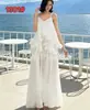 Loja Experiência Tecido Branco Tie-Dye: Vestido Branco com Alças Finas Azul Tingido com Corante Vegetal Artesanal, Atacado de Roupas Étnicas