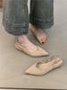 Zapatos de cuña de hada suaves 2025 Nuevo estilo francés Elegantes de gamuza Punta puntiaguda Boca poco profunda Sandalias traseras huecas para mujer