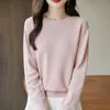 Suéter de Tricô Gola Redonda 100% Algodão para Mulheres 2026 Outono e Inverno Novo Estilo Cor Lisa Solto e Versátil Pulôver Suéter Base 100% Algodão