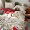 Designs populares no Xiaohongshu ~ Conjunto de quatro peças estampado estilo nuvem macia estilo Ins para ambiente doméstico, conjunto de três peças para uso em dormitório