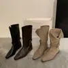 Primer encuentro Ji Meilade retro nicho gamuza tacón oculto dos usos botas holgadas botas de vaquero occidentales punta fina cortas