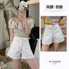 Comércio Exterior Transfronteiriço Europa e Estados Unidos Verão 2024 Novo Design Senso de Contraste Linha Moda Bolsa Frontal Bege Shorts Jeans Feminino