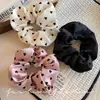 Anel de cabelo retrô francês com bolinhas de onda de amor, preto, cetim, intestino grosso, corda de cabelo para rabo de cavalo baixo, moda retrô, cabeça de bola